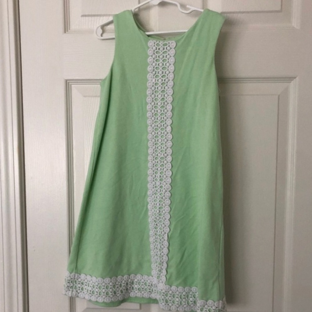 Girls Hartstrings Mint Green Sheath Dress w/ Cream Crochet Embroidery​